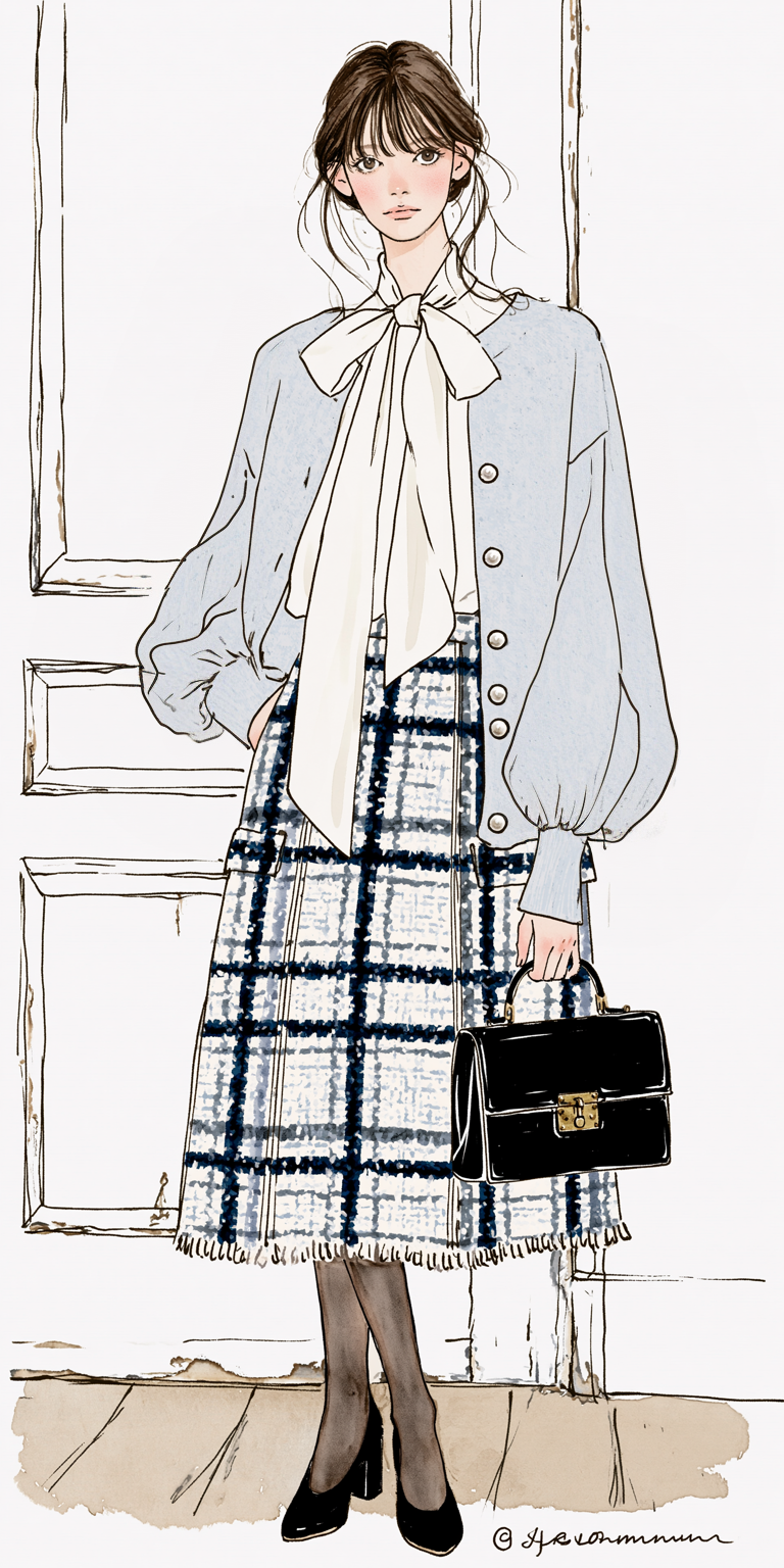 大人可愛いツイードスカートコーデ